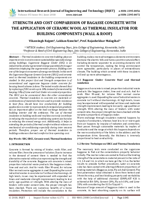 (PDF) IRJET- STRENGTH AND COST COMPARISION OF BAGASSE CONCRETE WITH THE ...