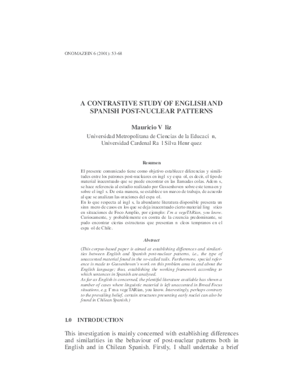 (PDF) A CONTRASTIVE STUDY OF ENGLISH AND SPANISH POST-NUCLEAR PATTERNS