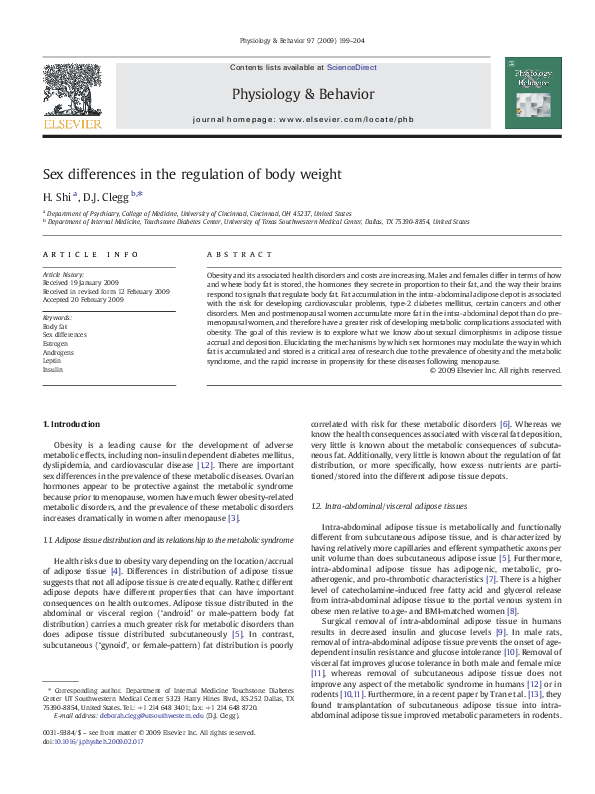 (PDF) Sex differences in the regulation of body weight