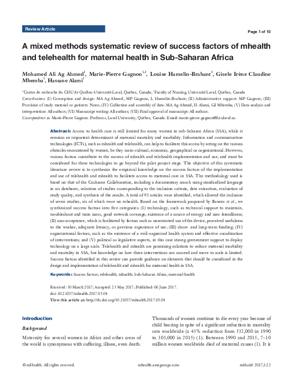 (PDF) A mixed methods systematic review of success factors of mhealth ...