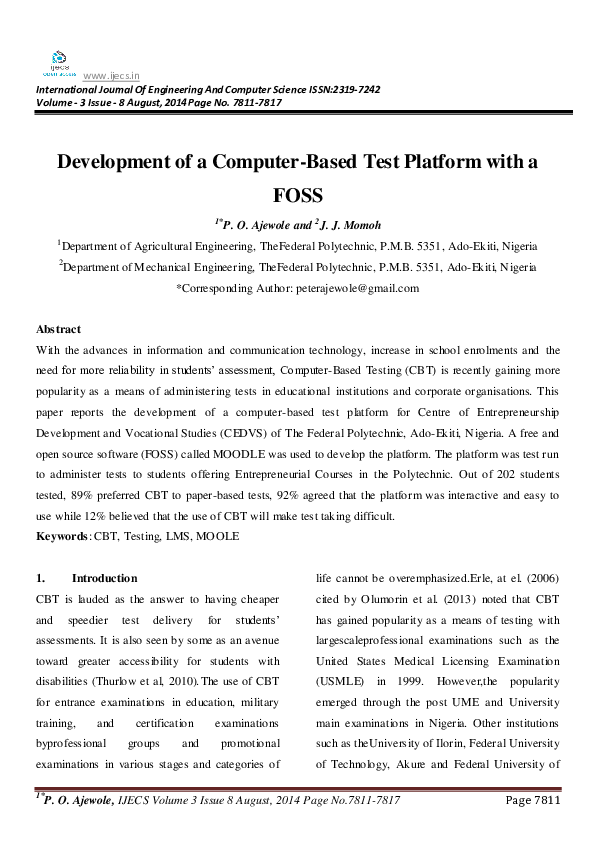 (PDF) Development of a Computer-Based Test Platform with a FOSS 1