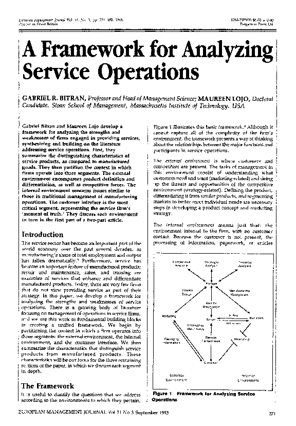 (PDF) A Framework for Analyzing Service Operations