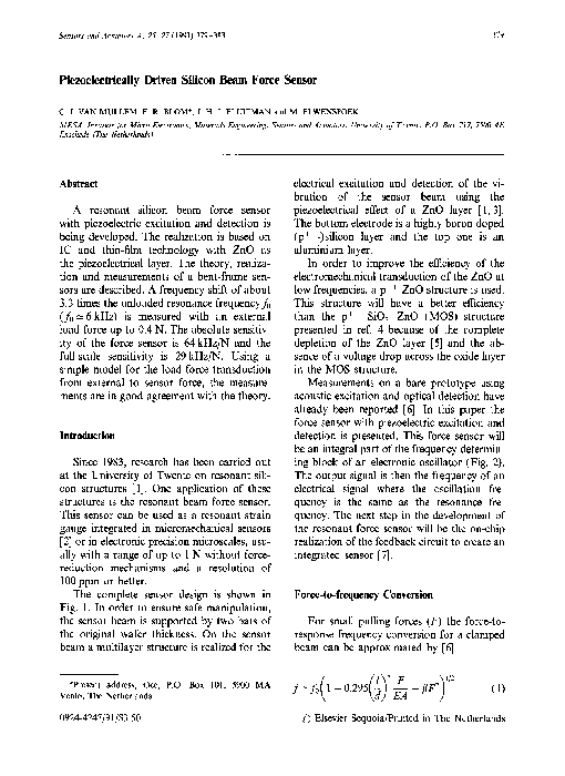(PDF) Piezoelectrically driven silicon beam force sensor