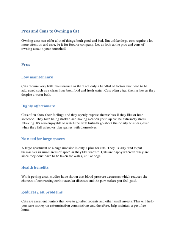 (PDF) Pros and Cons to Owning a Cat Mike Davis Academia.edu