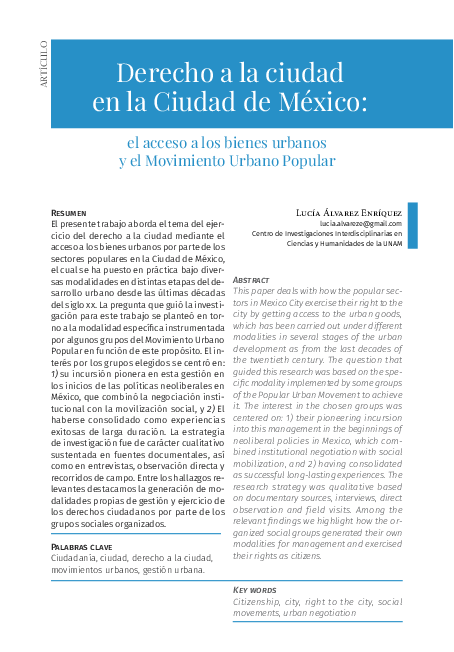 (PDF) Derecho a la ciudad en la Ciudad de Mexico
