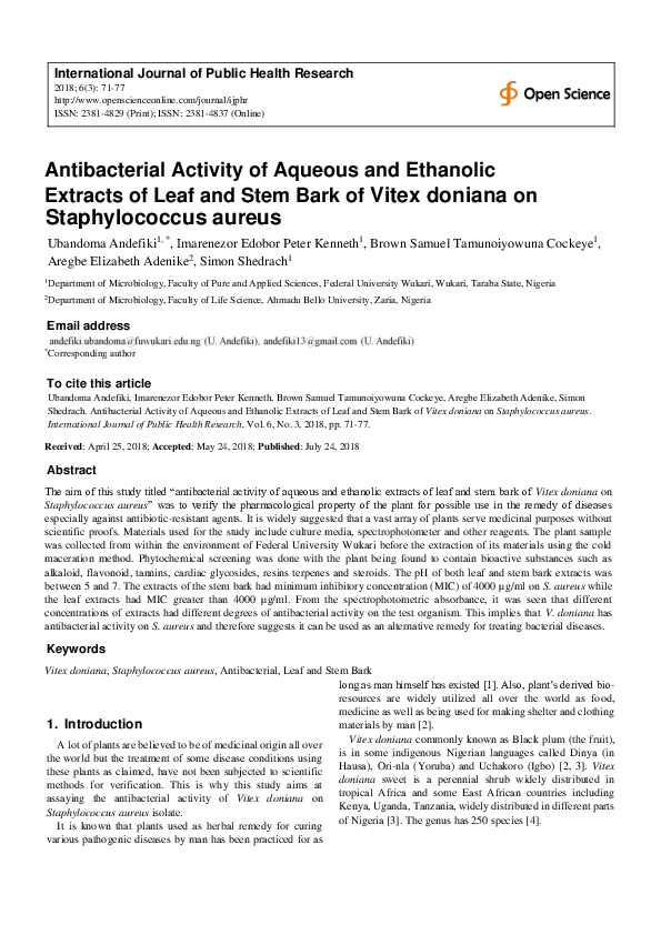 (DOC) Antibacterial Activity of Aqueous and Ethanolic Extracts of Leaf ...