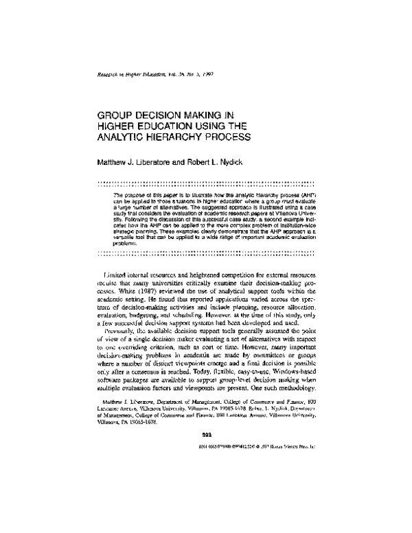 (PDF) Group Decision Making in Higher Education Using the Analytic ...