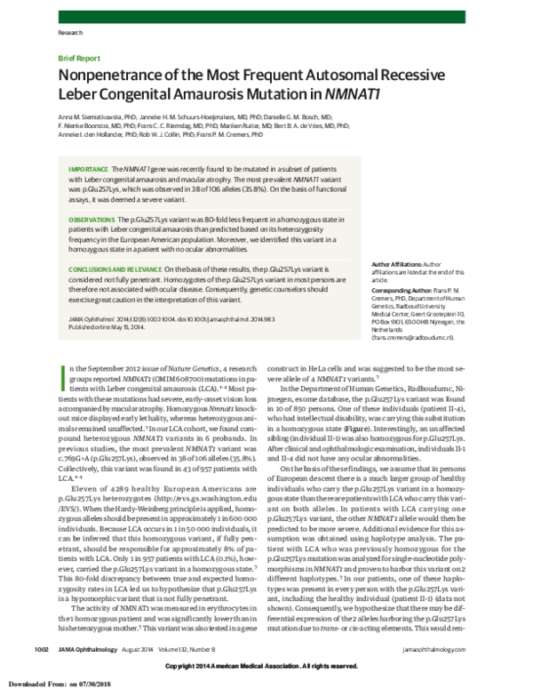(PDF) of the Most Frequent Autosomal Recessive Leber