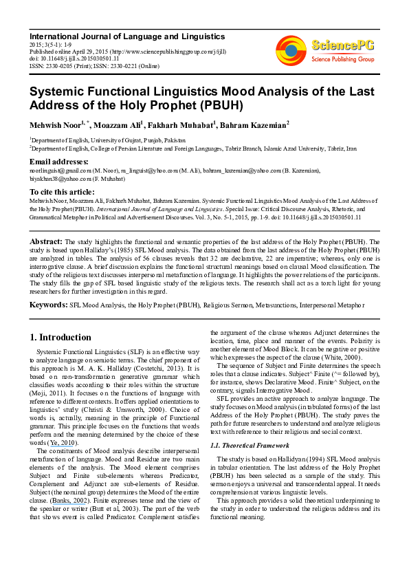 (PDF) Systemic Functional Linguistics Mood Analysis of the Last Address ...