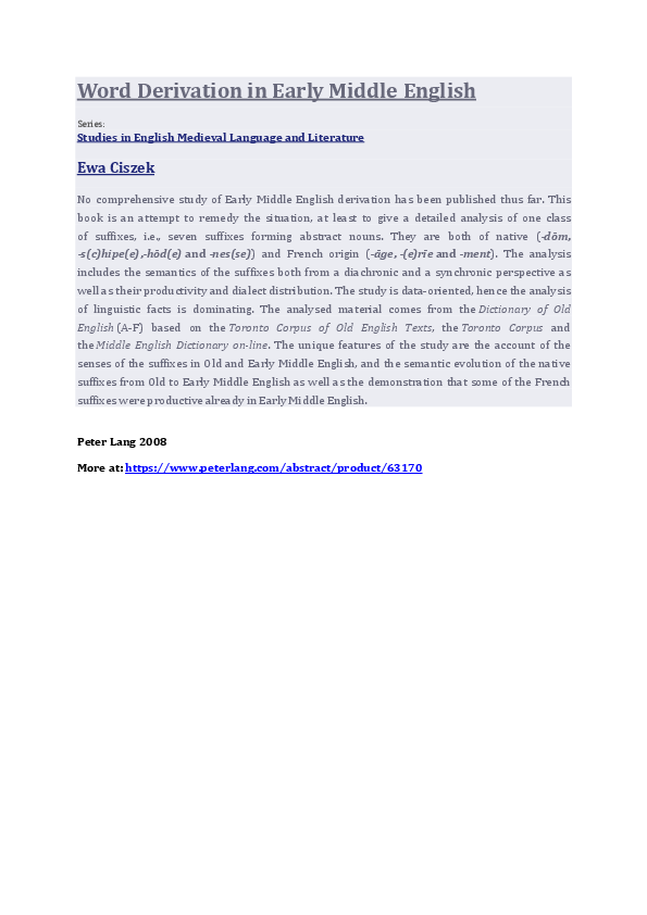 (PDF) Word Derivation in Early Middle English