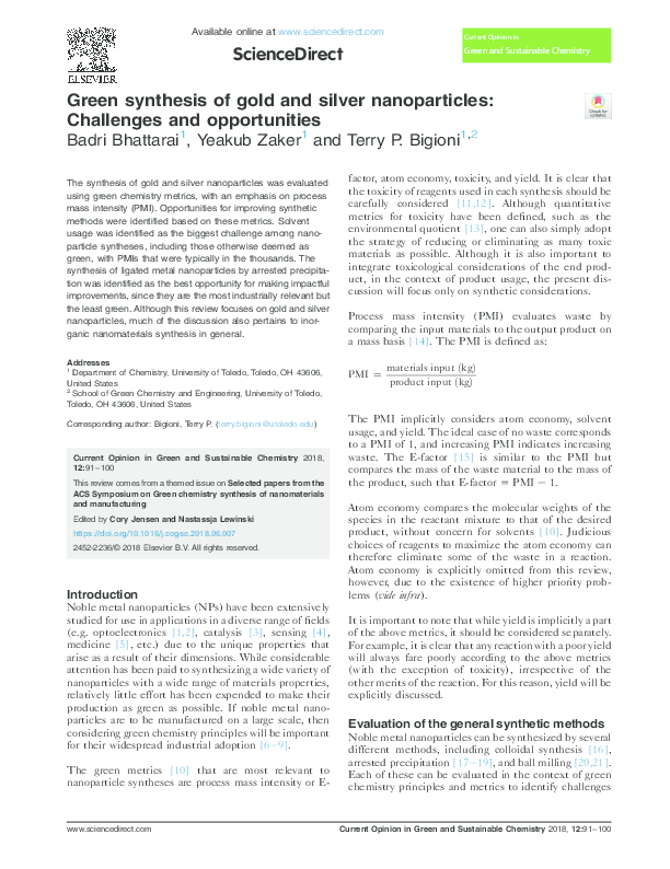 (PDF) Green synthesis of gold and silver nanoparticles: Challenges and ...