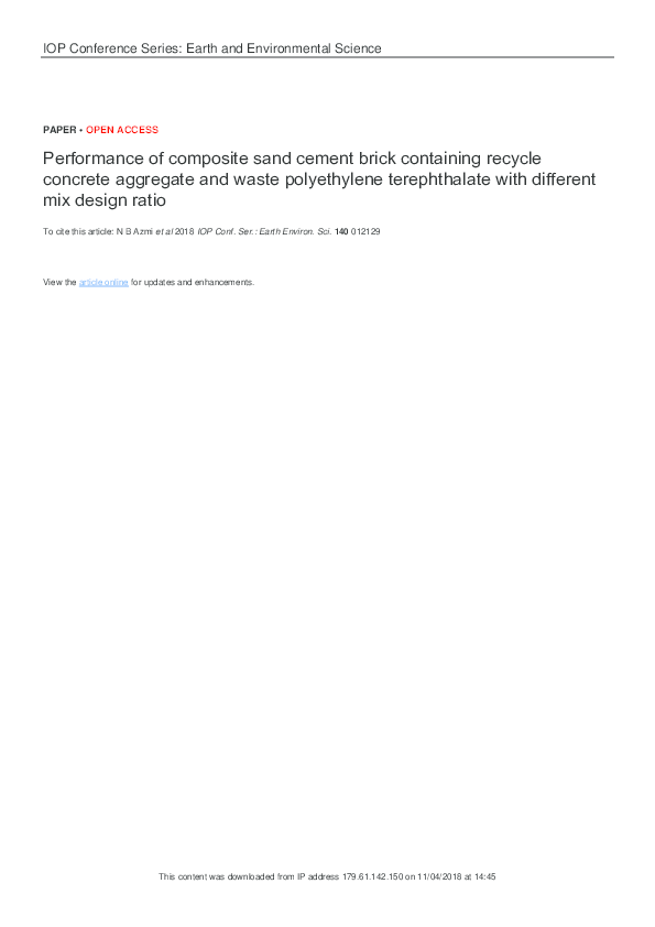 (PDF) Performance of composite sand cement brick containing recycle ...