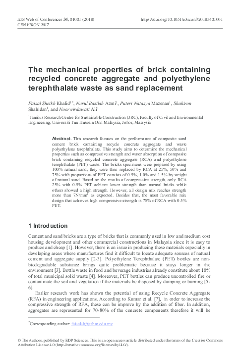 (PDF) The mechanical properties of brick containing recycled concrete ...