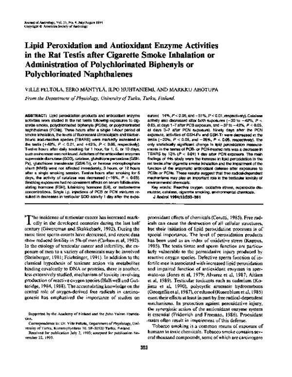 (PDF) Lipid Peroxidation and Antioxidant Enzyme Activities in the Rat ...