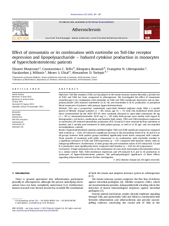 (PDF) Effect of simvastatin or its combination with ezetimibe on Toll ...
