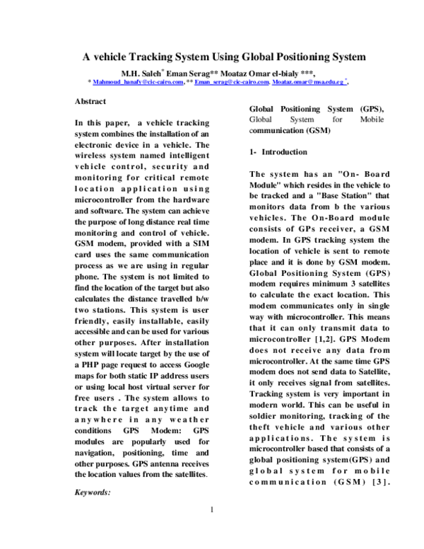 (PDF) A vehicle Tracking System Using Global Positioning System