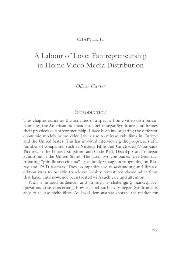 (PDF) A Labour of Love Fantrepreneurship in Home Video Media