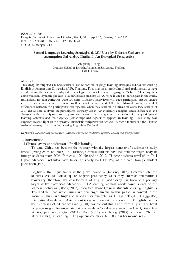 (PDF) Second Language Learning Strategies (LLSs) Used by Chinese ...