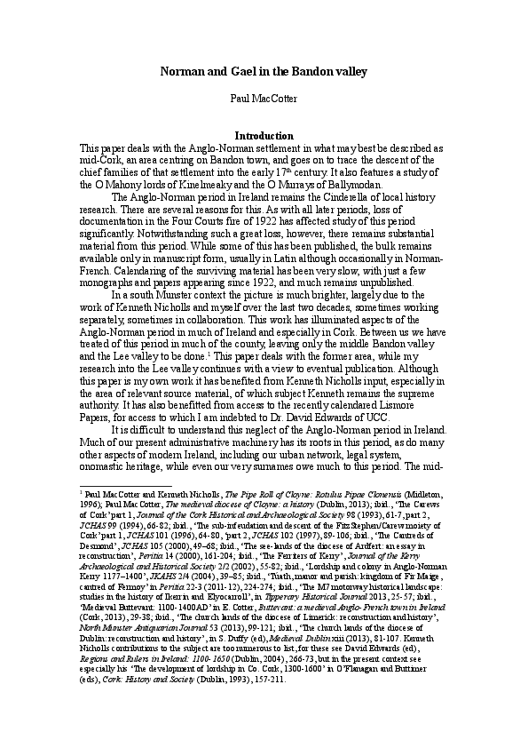 (DOC) Norman and Gael in the Bandon Valley, Journal of the Cork