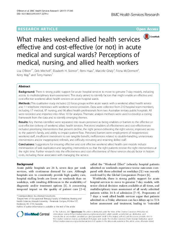 (PDF) What makes weekend allied health services effective and cost ...