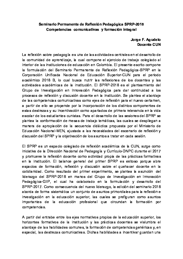 (PDF) Seminario Permanente de Reflexión Pedagógica SPRP-2018 ...