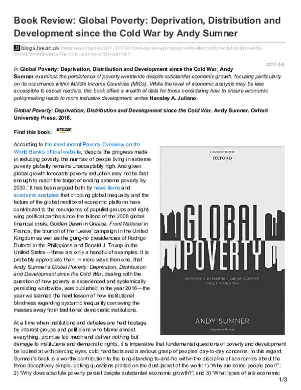 (PDF) REVIEW: Andy Sumner. 2016. Global Poverty: Deprivation ...