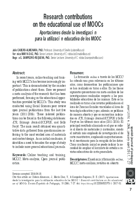 (PDF) Research contributions on the educational use of MOOCs
