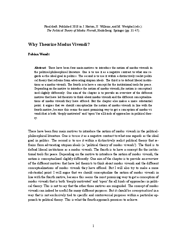 (PDF) Why Theorize Modus Vivendi? (2018) Fabian Wendt Academia.edu