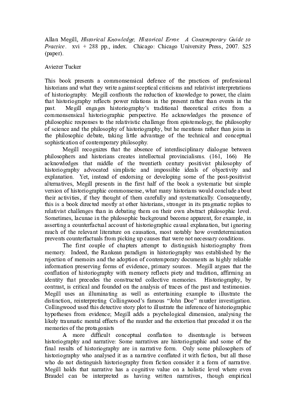 (DOC) Review of Allan Megill, Historical Knowledge, Historical Error