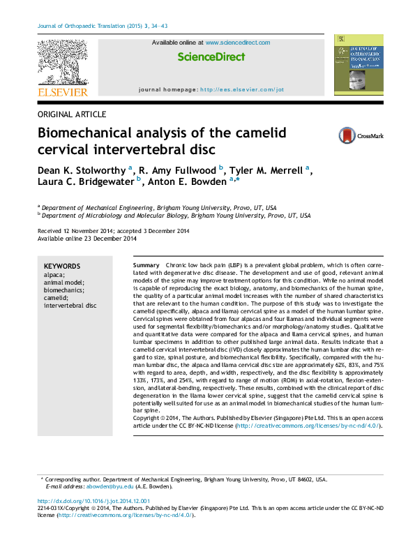 (PDF) Biomechanical analysis of the camelid cervical intervertebral disc Dean K Stolworthy