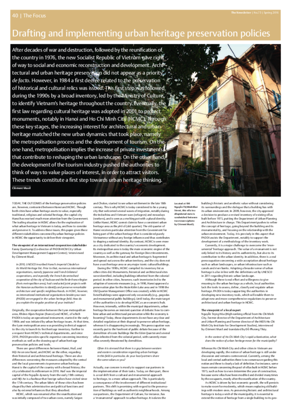 (PDF) Drafting and implementing urban heritage preservation policies