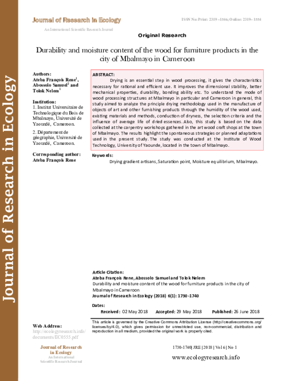 (PDF) Durability and moisture content of the wood for furniture
