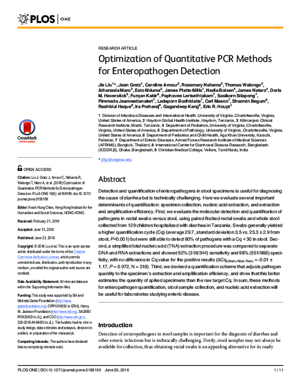 (PDF) Optimization of Quantitative PCR Methods for Enteropathogen Detection