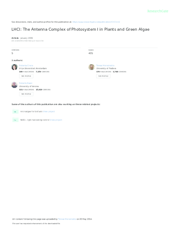 (PDF) LHCI The Antenna Complex of Photosystem I in Plants and Green