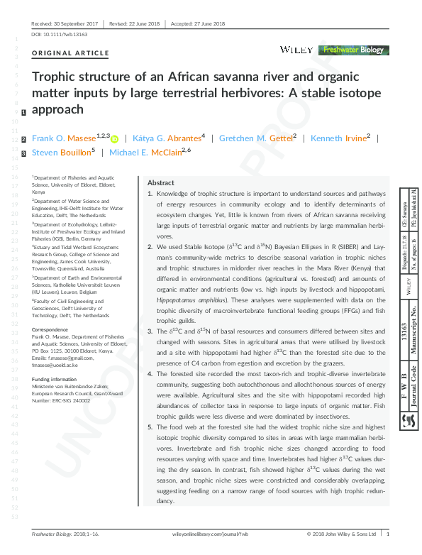 (PDF) Trophic structure of an African savanna river and organic matter ...