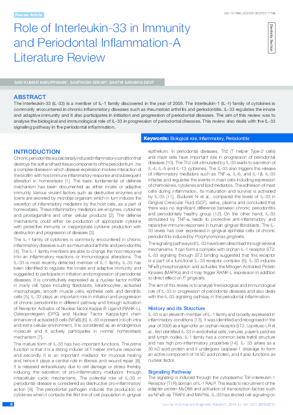 (PDF) Role of Interleukin-33 in Immunity and Periodontal Inflammation-A ...