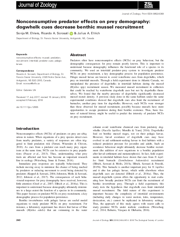 (PDF) Nonconsumptive predator effects on prey demography: dogwhelk cues ...