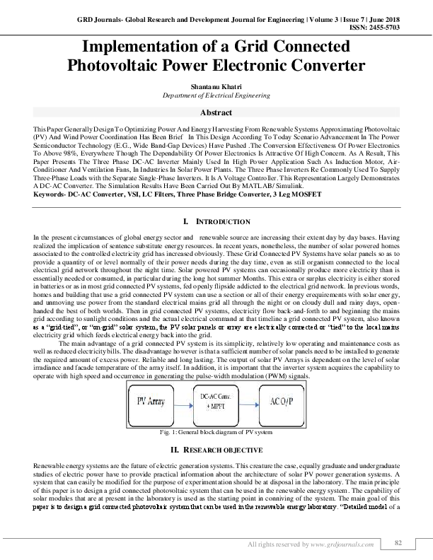 (PDF) Implementation of a Grid Connected Photovoltaic Power Electronic ...