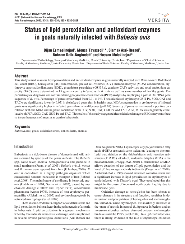 (PDF) Status of lipid peroxidation and antioxidant enzymes in goats ...