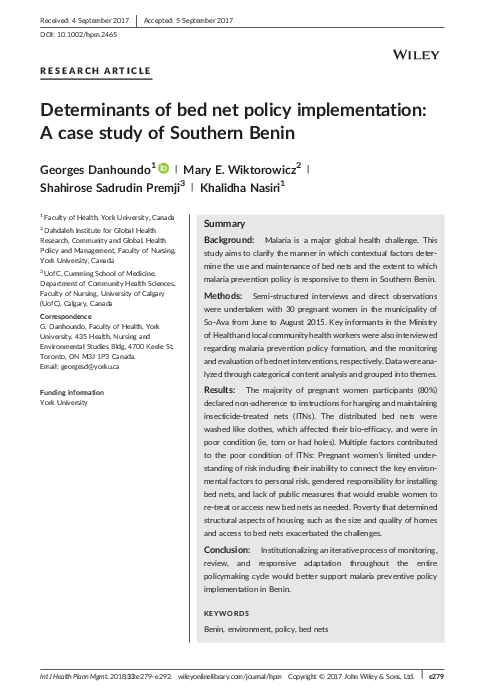 (PDF) Determinants of bed net policy implementation: A case study of ...