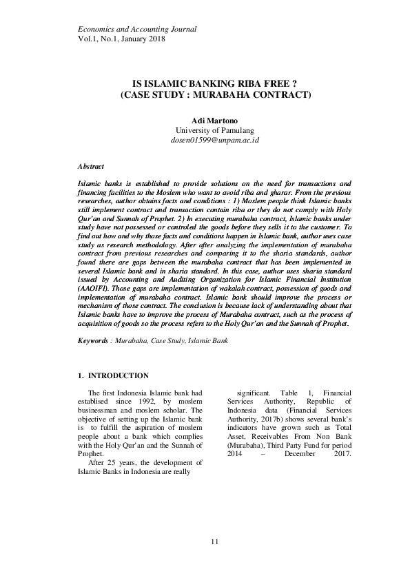 (PDF) IS ISLAMIC BANKING RIBA FREE ? (CASE STUDY : MURABAHA CONTRACT)