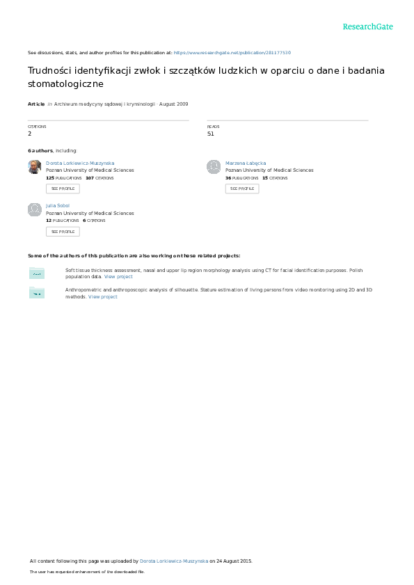 (PDF) Trudności identyfikacji zwłok i szczątków ludzkich w oparciuo