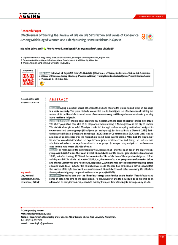 (PDF) Effectiveness of Training the Review of Life on Life Satisfaction ...