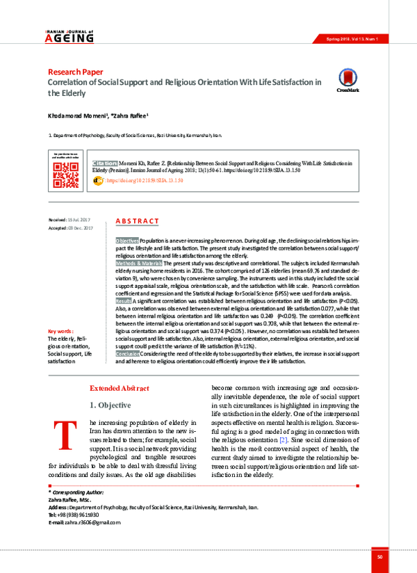 (PDF) Correlation of Social Support and Religious Orientation With Life ...