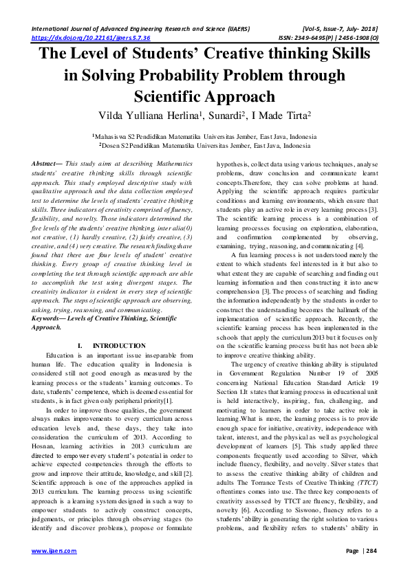 (PDF) The Level of Students' Creative thinking Skills in Solving ...