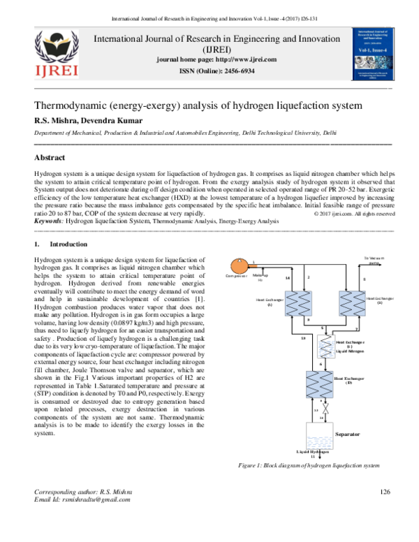 (PDF) Thermodynamic (energy-exergy) analysis of hydrogen liquefaction ...