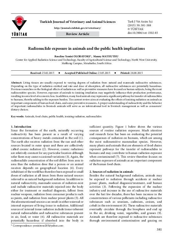 (PDF) Turkish Journal of Veterinary and Animal Sciences Radionuclide