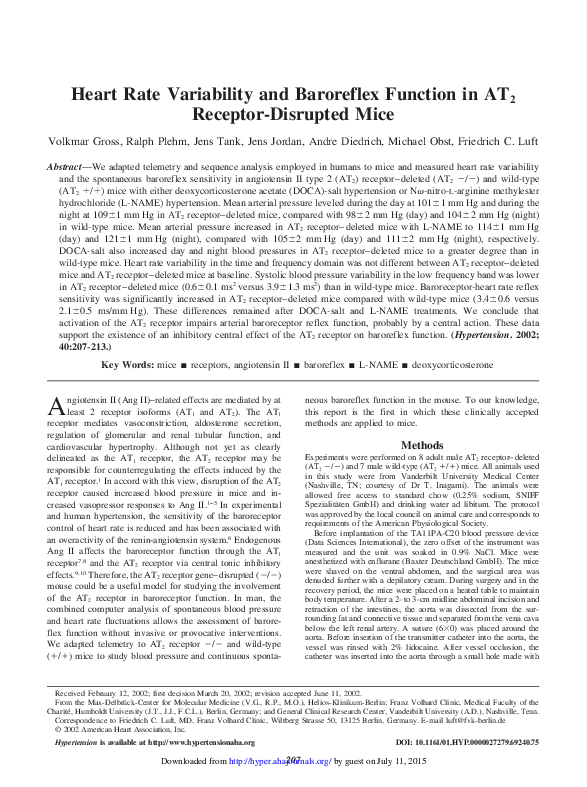 (PDF) Heart Rate Variability and Baroreflex Function in AT2 Receptor