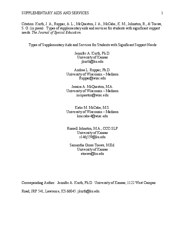 (PDF) Types of Supplementary Aids and Services for Students with