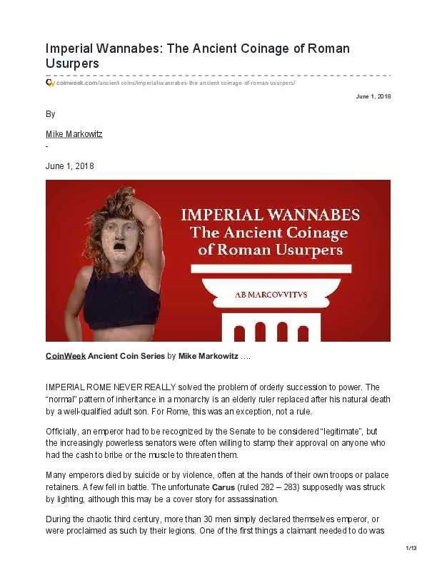 (PDF) Imperial Wannabes The Coinage of Roman Usurpers